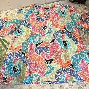 Talbots Medium 3/4 Sleeve Colorful V Neck Floral Sheer Blouse
